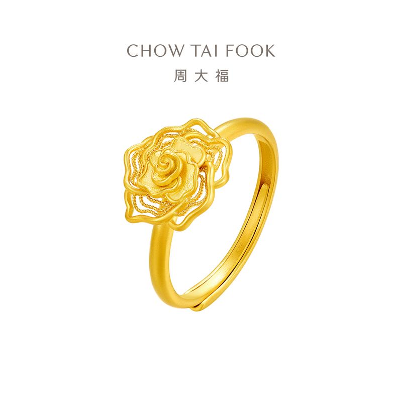 周大福 金丝玫瑰婚嫁三金五金黄金开口戒指女计价（工费420元）EOF1489