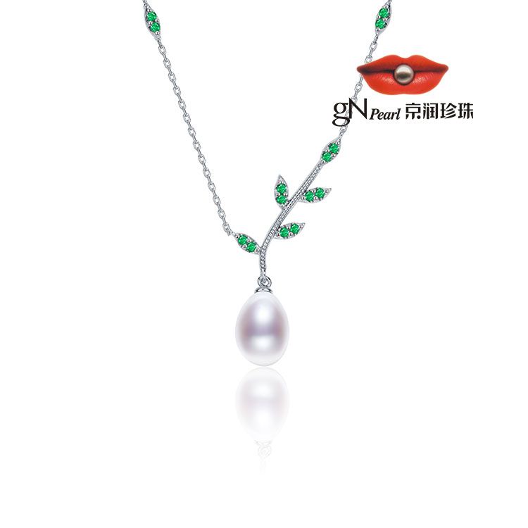 gN pearl/京润珍珠 盼枝项链925银淡水珍珠吊链8-9mm水滴白色