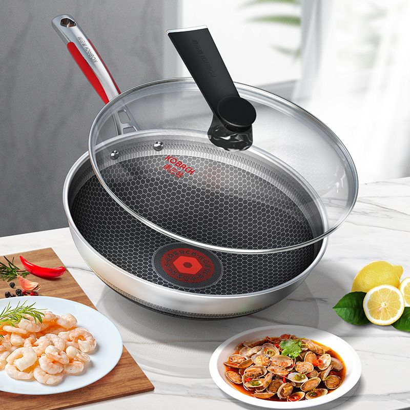 康巴赫 红点控温抗菌炒锅不粘锅32cm  煤气灶电磁通用 送原厂不锈钢铲勺+蒸屉+清洁膏