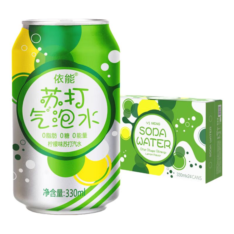 京东直供 依能 柠檬味汽水 无糖苏打水饮料 0卡0能量气泡水 330ml*24罐 整箱装