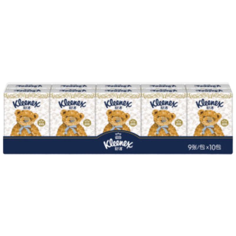 京东直供 舒洁（Kleenex）手帕纸纸巾小包3层9张/包*10包便携小熊印花手帕纸小包