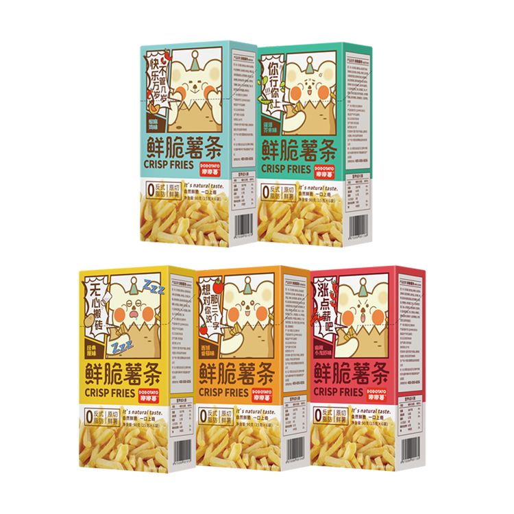 阴山优麦 嘟嘟薯鲜脆薯条盒装15克×6 *6盒 原味/椒麻鸡 /西域番茄/ 催泪芥末/ 麻辣小龙虾客服15848927056