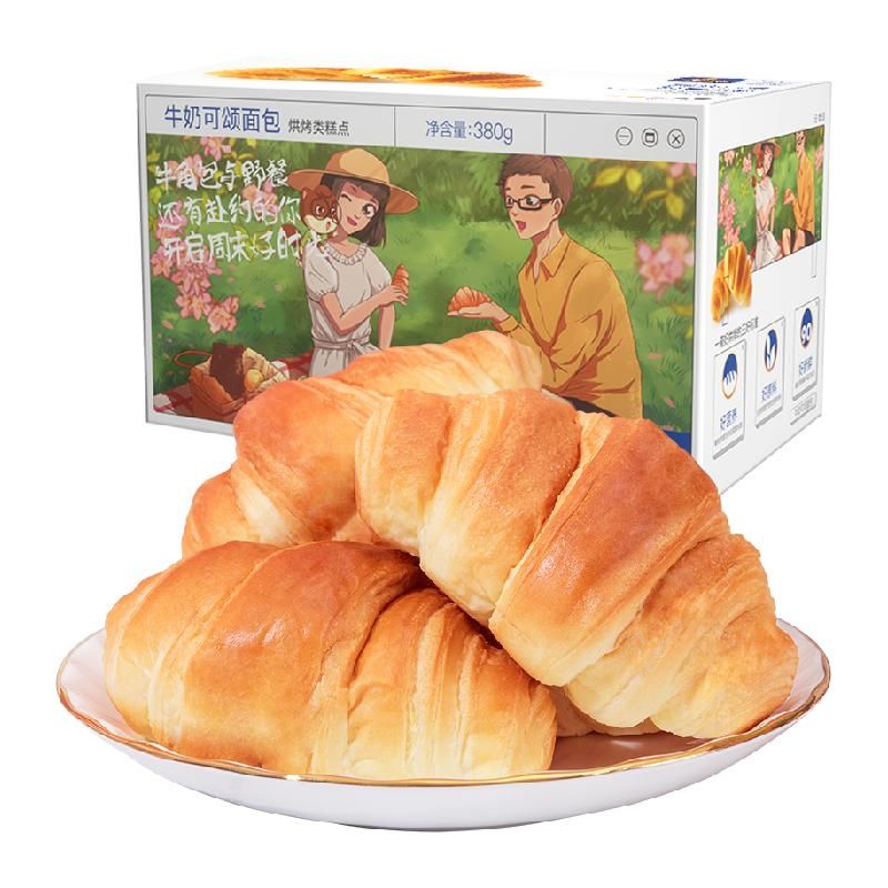 天猫 三只松鼠牛奶可颂面包牛角包380gX1箱休闲零食糕点代餐 原味；1件 .