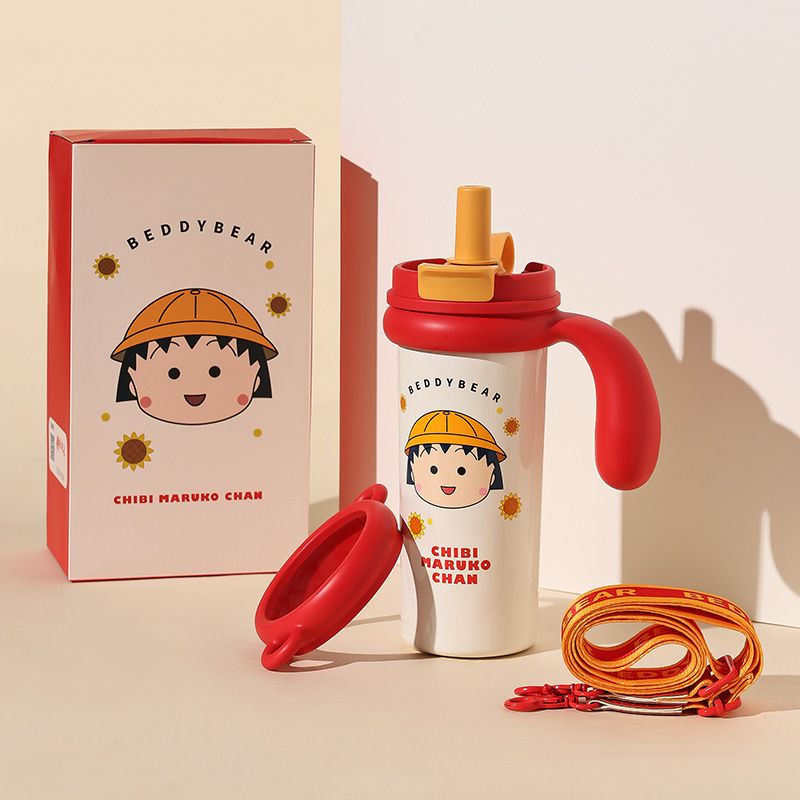 杯具熊 保温杯吸管女生小蛮腰双饮杯-夏葵丸子620ml便携316不锈钢咖啡杯可斜跨可爱小丸子保温水壶