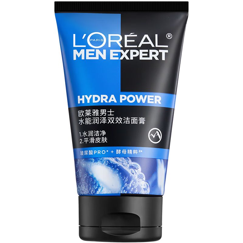 京东直供 欧莱雅男士水能润泽双效洁面膏100ml洗面奶控油补水保湿护肤品生日礼物