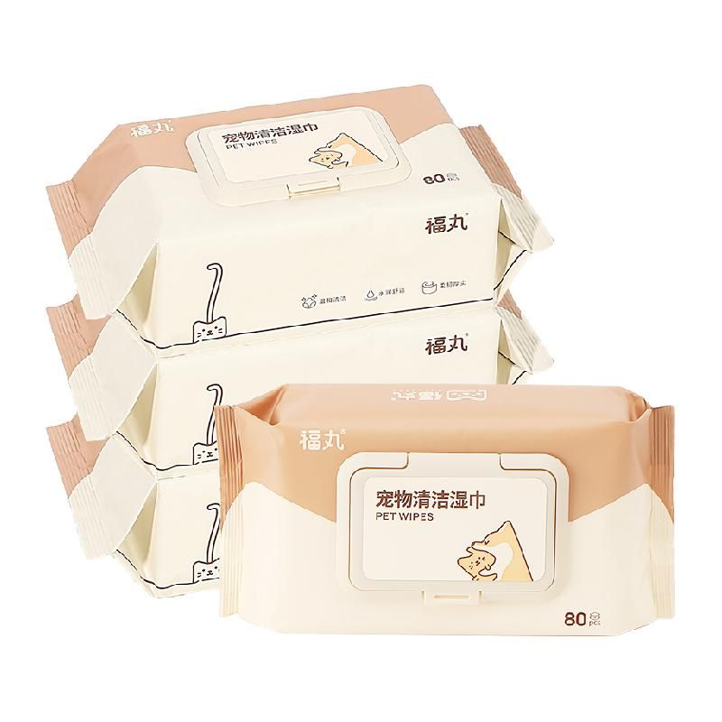 天猫 福丸宠物湿巾80抽*4猫咪狗狗专用清洁抑菌湿纸巾不含酒精低敏 无规格 .