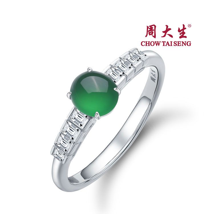周大生 永恒之爱 18K金翡翠镶钻戒指