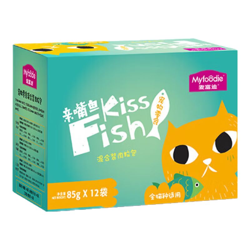 京东直供 麦富迪猫咪零食 亲嘴鱼肉粒包湿粮成幼猫改善挑食混合装85g*12