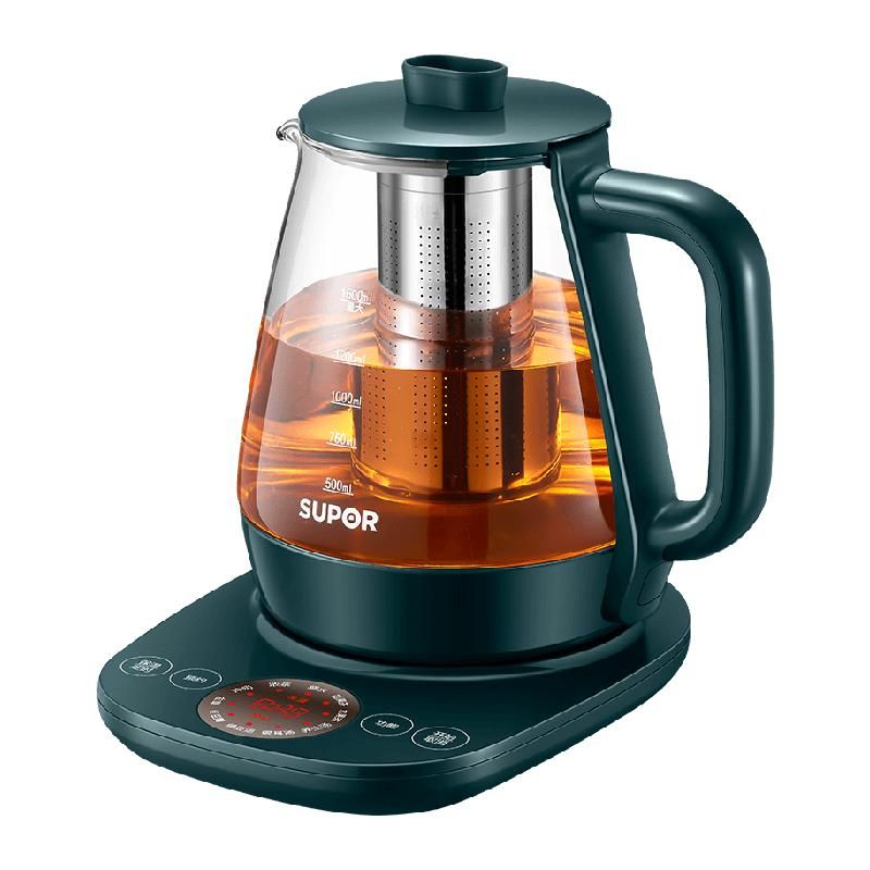 天猫 苏泊尔养生壶1.5L家用全自动电煮茶壶加厚煮茶器多功能养身烧水壶 孔雀绿；标准配置