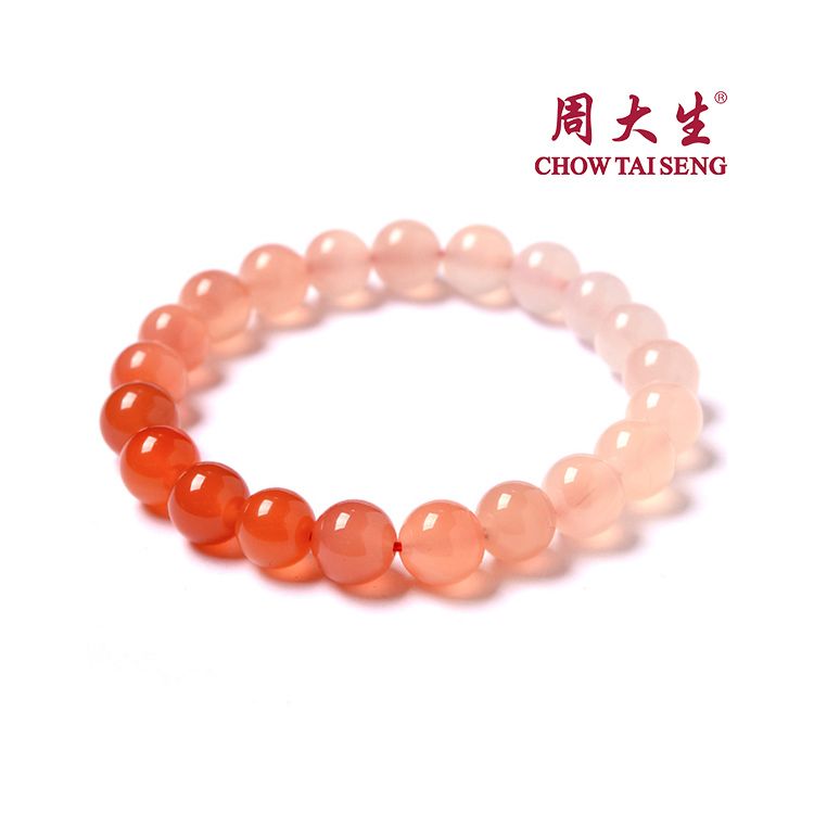 周大生 渐变粉色盐源玛瑙百搭手串