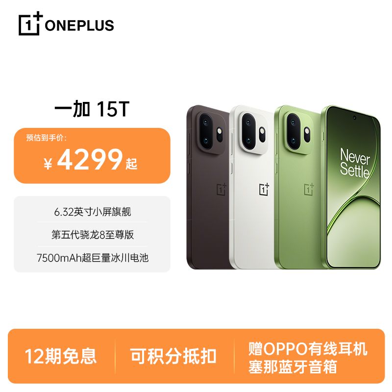 一加 15T 小屏魔王 第五代骁龙 8 至尊版 享OPPO售后  AI 5G游戏手机
