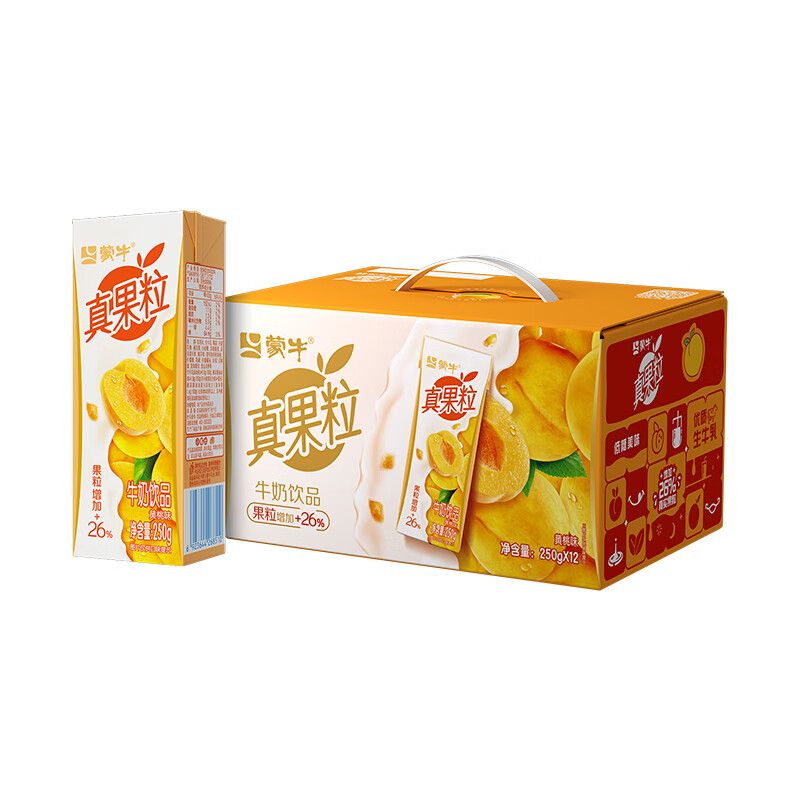 京东 配送】蒙牛 真果粒 黄桃味牛奶饮品250g×12盒 黄桃果粒 饮料