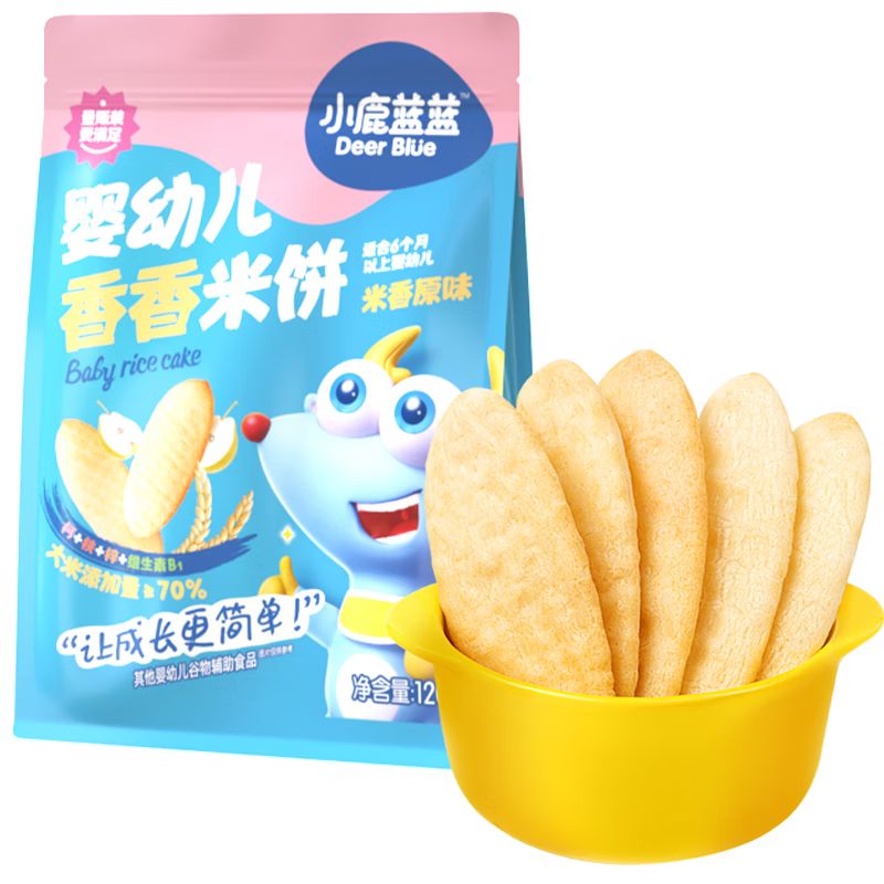 京东直供 小鹿蓝蓝婴幼儿米饼米香味 宝宝零食儿童磨牙饼干初阶必选120g(60片）