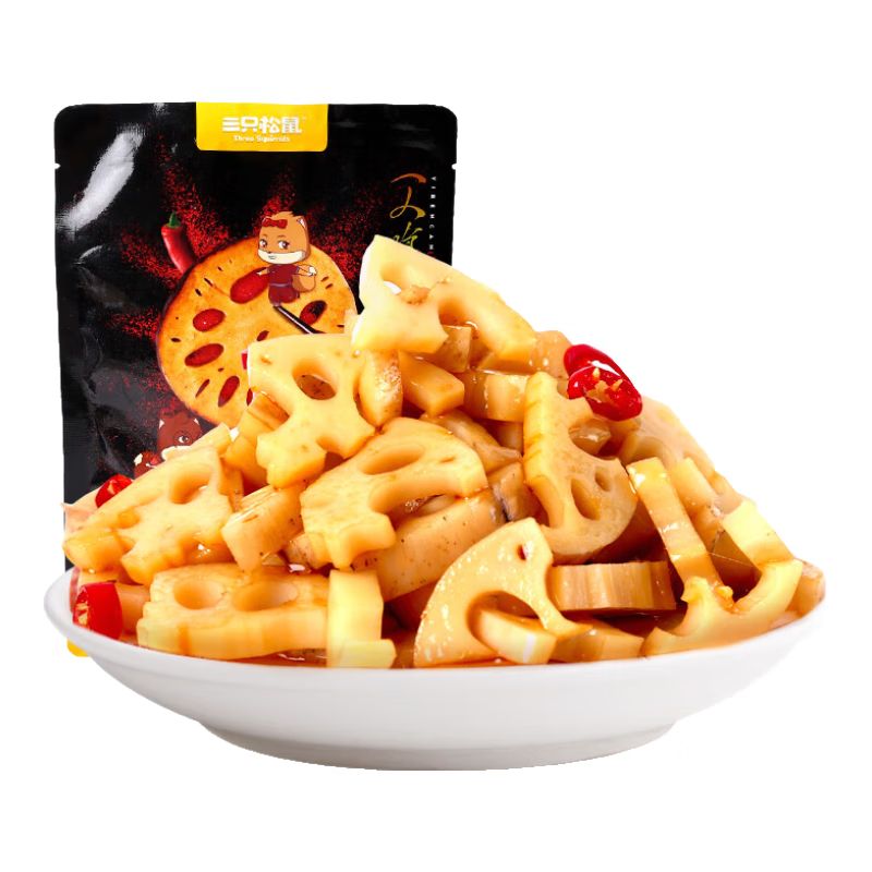 京东直供 三只松鼠脆藕片黑鸭味150g 休闲零食香辣莲藕卤味蔬菜特产素食解馋小吃