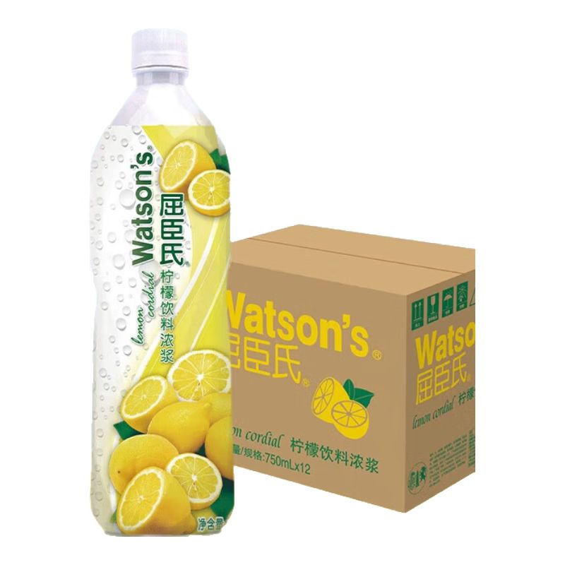 京东直供 屈臣氏（Watsons）柠檬浓缩汁原液饮料1:4浓浆果汁750mL*12瓶整箱装