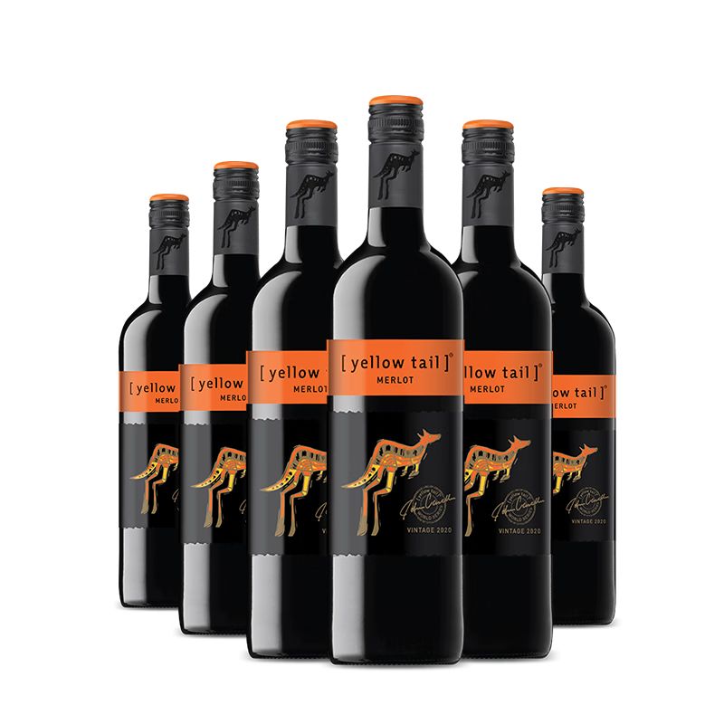 京东直供 黄尾袋鼠（Yellow Tail）世界系列红酒 梅洛红葡萄酒 750ml*6瓶 整箱装原瓶进口红酒