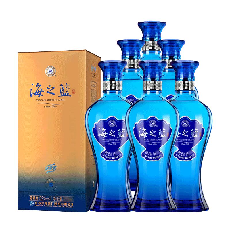 京东直供 洋河 蓝色经典 海之蓝52度480ml*6瓶 整箱装 绵柔浓香型白酒