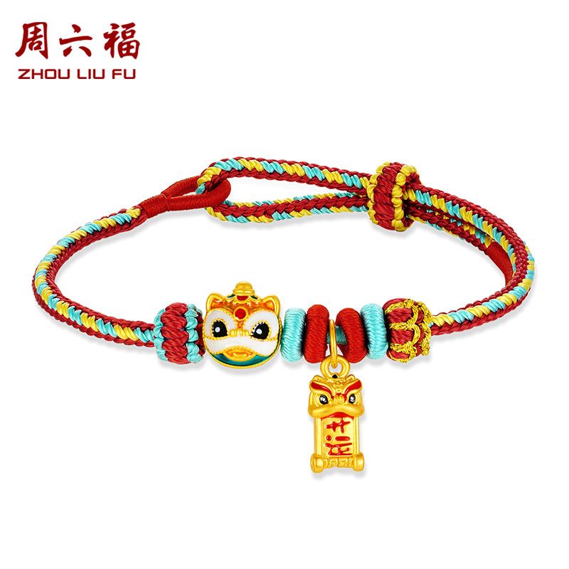周六福 醒狮开运珐琅硬金非遗编绳