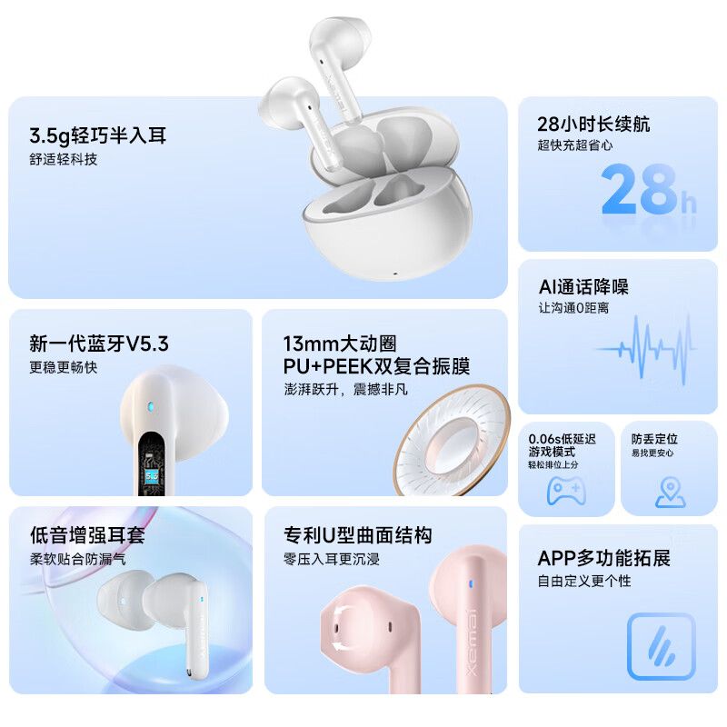 漫步者 （EDIFIER）声迈X2 PLUS 真无线蓝牙耳机 原子豆音乐运动耳机 蓝牙5.3 适用苹果华为小米 白色