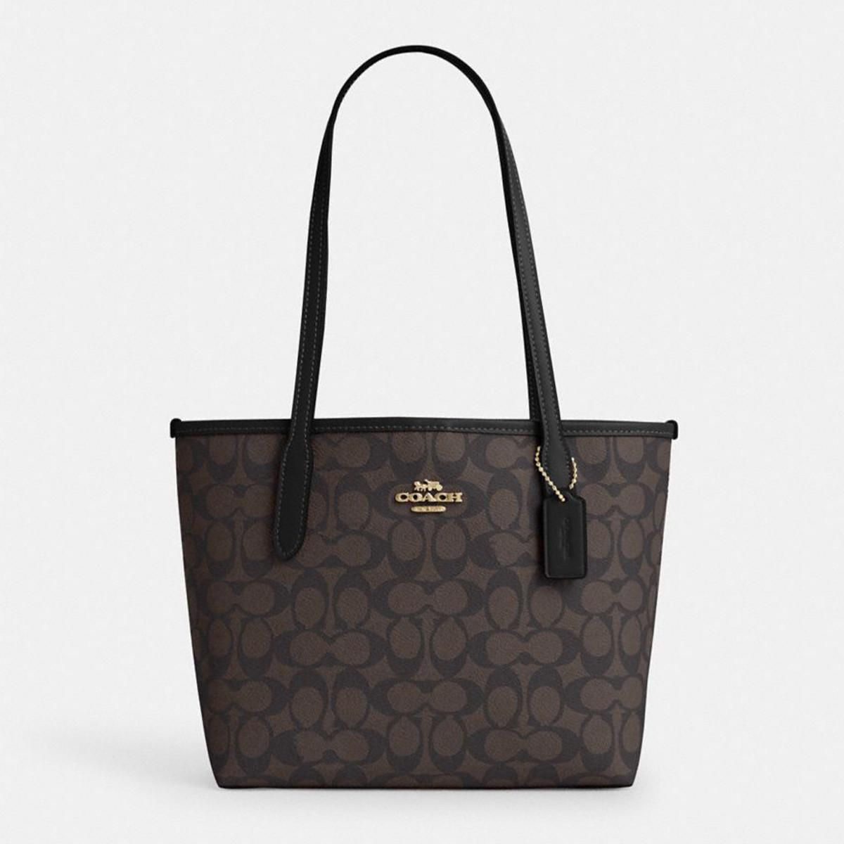 蔻驰【全国联保】City23中号托特包单肩手提包CU759 黑棕色 23*11*20.5cm