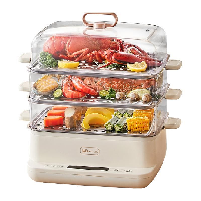 天猫 小熊电蒸锅多功能家用三层大容量预约定时保温不锈钢多层电蒸笼 三层【塑料蒸盘】；3层 .