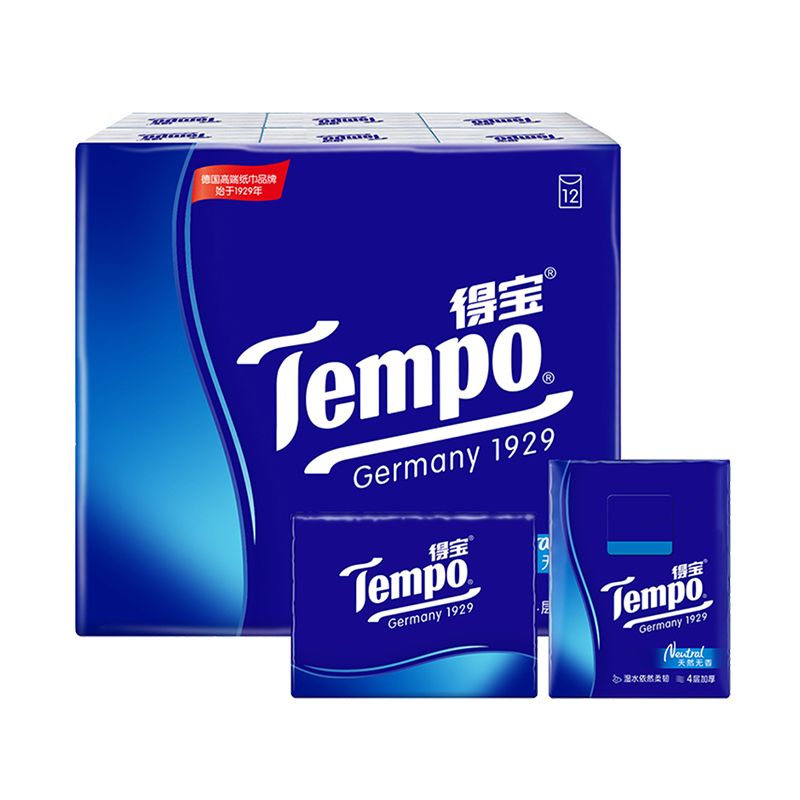得宝 （TEMPO）手帕纸经典无香4层7张*12包湿水不破纸巾小包面巾纸