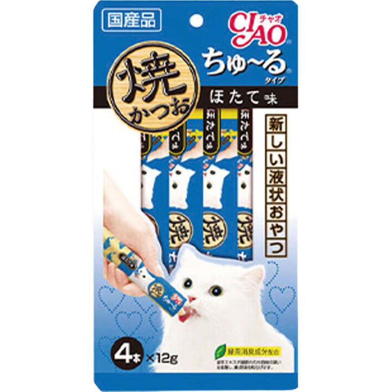 京东直供 伊纳宝猫零食妙好啾噜猫条烤金枪鱼鲣鱼节味12g*4*4包
