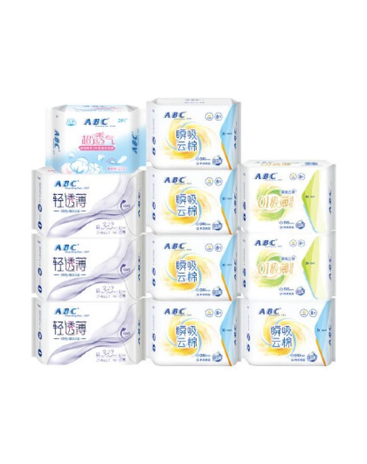 ABC 【日夜组合】超值组合卫生巾日用棉柔舒适姨妈巾11包85片