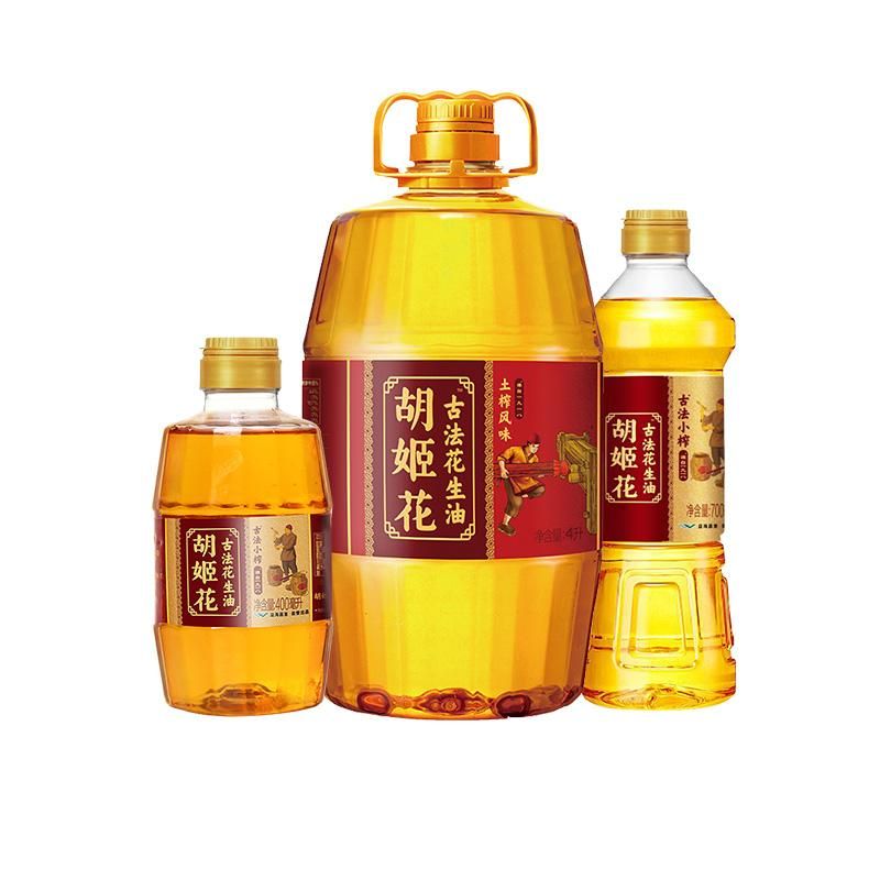 天猫 胡姬花古法土榨风味花生油5.1L组合家用大桶装物理压榨一级食用油