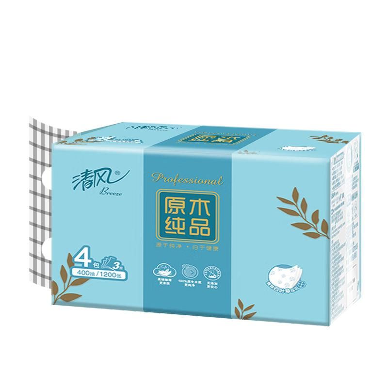清风原木纯品抽纸四叶草 100抽*4包