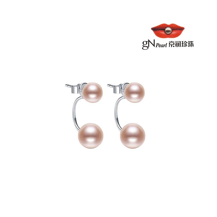 gN pearl/京润珍珠 岁逢 S925银淡水珍珠耳钉5-9mm馒头形