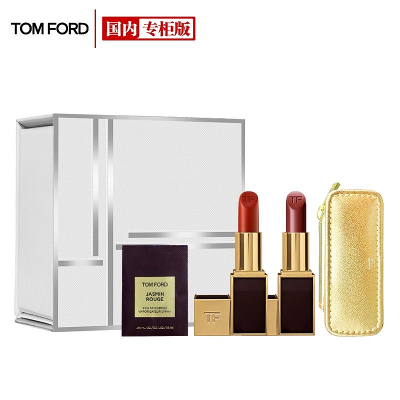 京东直供 汤姆福特(TOM FORD)经典黑管口红礼盒(TF16# 3g+TF80# 3g+奢金口红套+香水小样)TF口红 送朋友 生日礼物