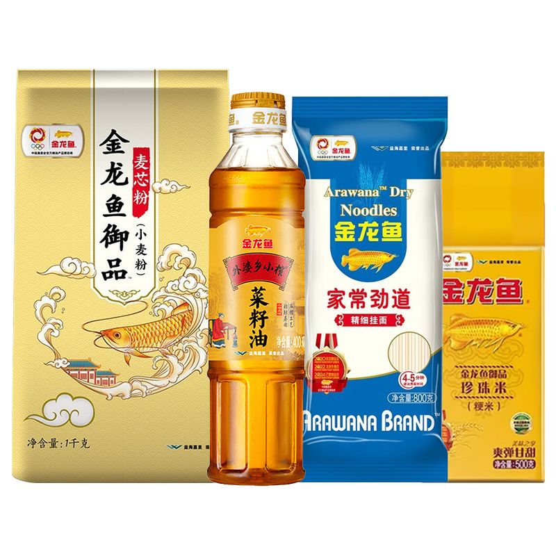 金龙鱼 外婆乡小榨菜籽油400ml+御品珍珠米500g+御品麦芯粉1kg+家庭劲道挂面800g