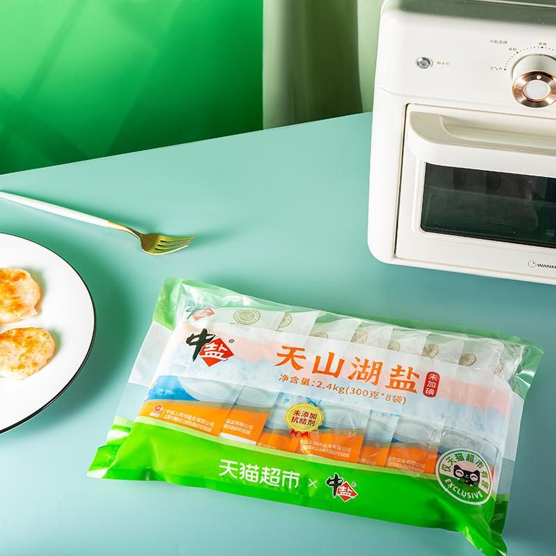 天猫 中盐无碘天山湖盐未加碘盐300g*8家用0添加食盐无抗结剂调料 咸味 .