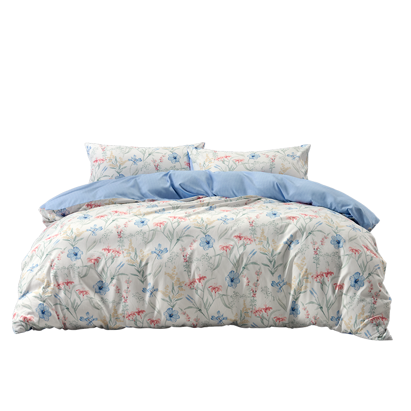 水星家纺 A类全涤印花四件套  蓝韵花影200*230