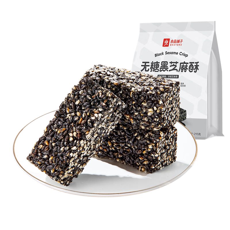 京东直供 良品铺子无糖黑芝麻酥215g黑芝麻饼薄脆饼干能量棒饱腹代餐休闲零食