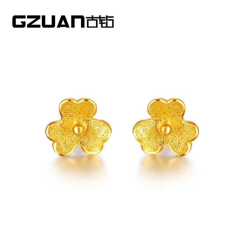 古钻 GZUAN珠宝 足金999耳钉 黄金耳钉女款迷你小金花耳饰  HJE0020