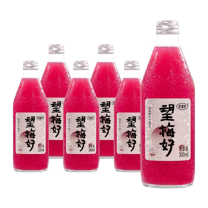 天猫 好望水果汁望梅好气泡水饮料300ml*6瓶婚礼订婚装饰健康饮品 杨梅味；1件 .