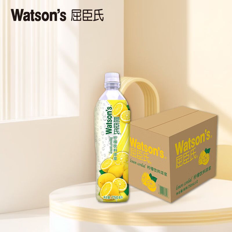 京东直供 屈臣氏（Watsons）柠檬浓缩汁原液饮料1:4浓浆果汁750mL*12瓶整箱装
