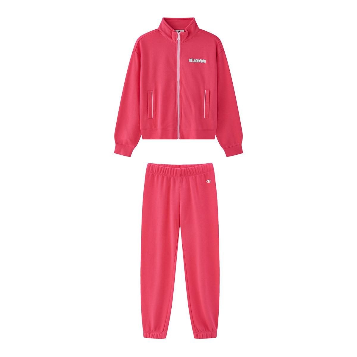 Champion 【品牌直营】秋季女童卡通趣味logo时尚树莓红休闲运动套装