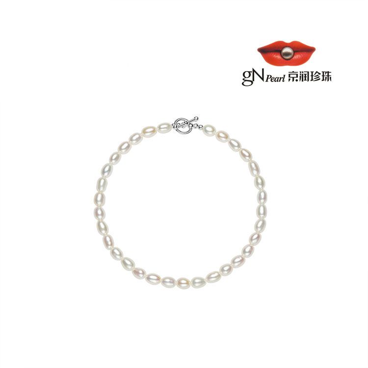gN pearl/京润珍珠 知书S925银淡水珍珠手链3-4mm白色米形时尚珠宝女