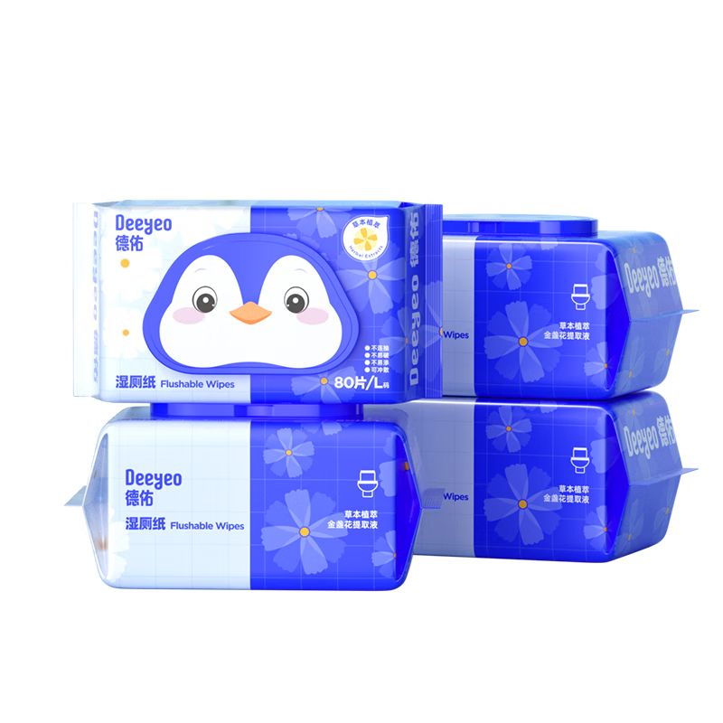 京东直供 德佑湿厕纸家庭装80抽*4包 湿厕卫生纸洁厕如厕湿纸巾 经期私护湿巾