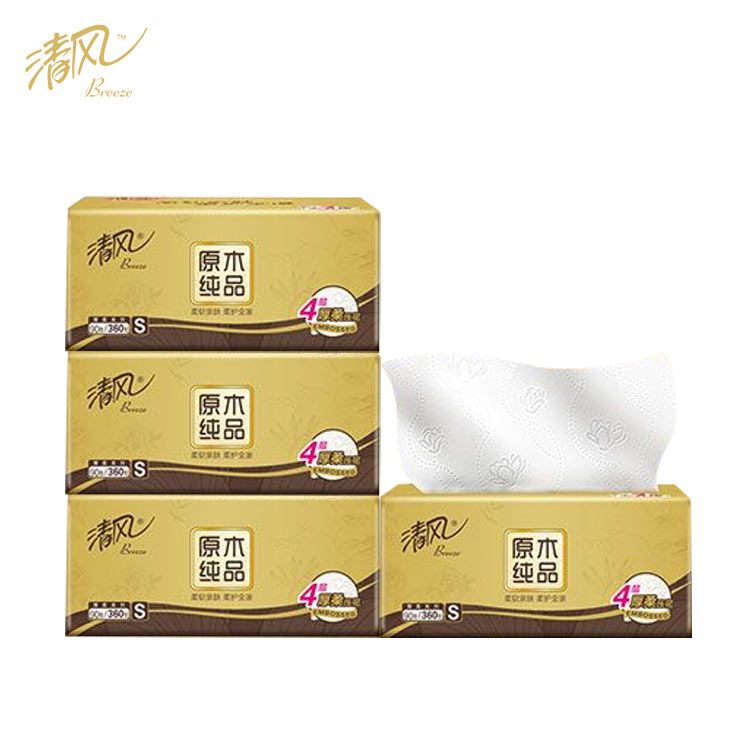 清风 金装加厚四层抽纸90抽4包-DX