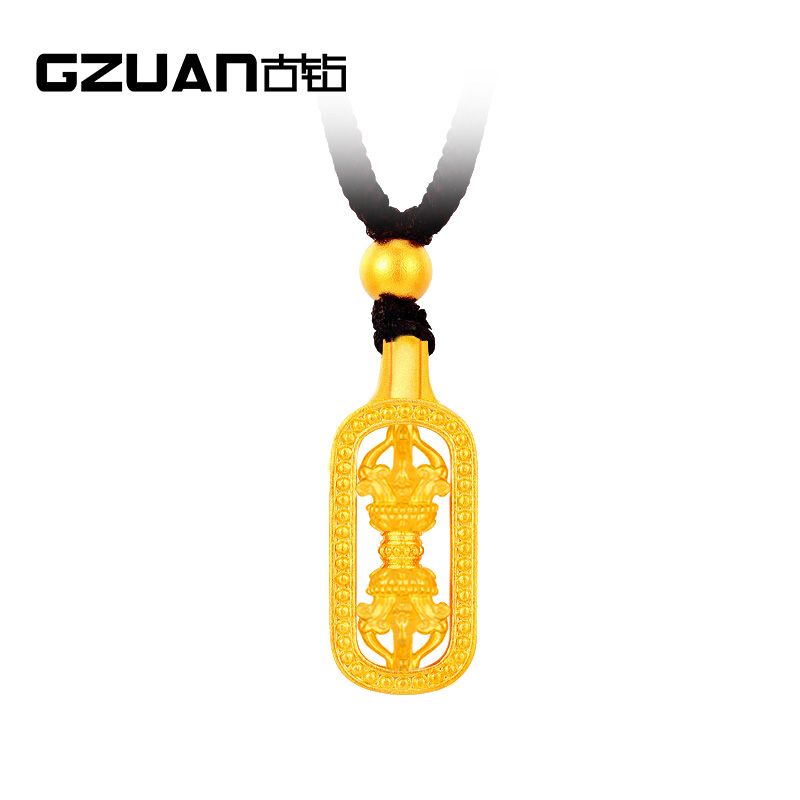 古钻 GZUAN珠宝 网红古法金刚杵黄金吊坠足金项链降魔杵吊坠 YJD0106