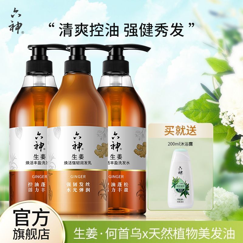 六神 生姜健发养护套装（洗发水720ml*2瓶+润发乳750ml ）【送沐浴露200ML*1】
