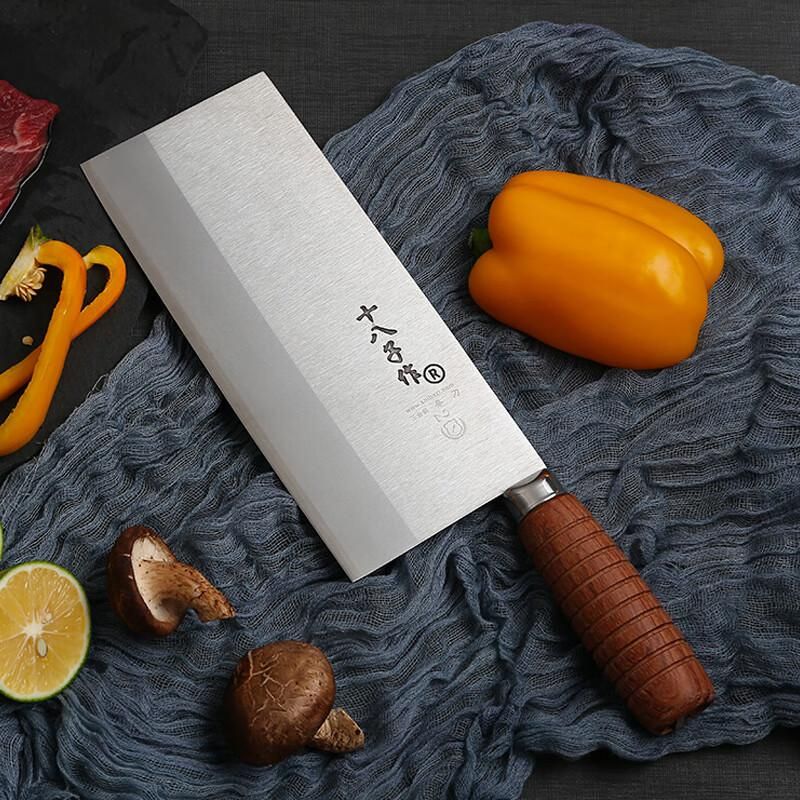 易购 十八子作 阳江十八子专业厨师刀具 复合钢菜刀 花梨木柄名典2号桑刀F208-2